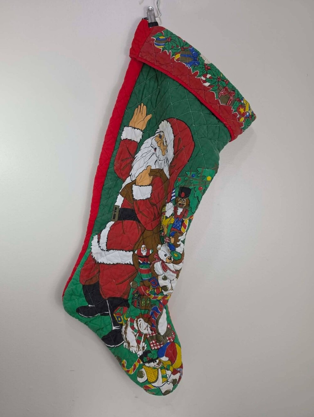 Vintage Quilted Santa Christmas Stocking